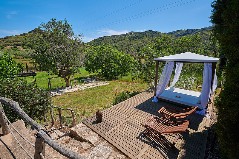 Garten und Chill-Out der Finca Es Picot bei Sant Llorenç Des Cardassar
